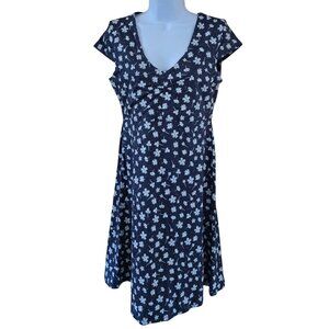Toad&Co Womens Navy Floral short sleeve V-Neck Dress Organic Cotton fairycore